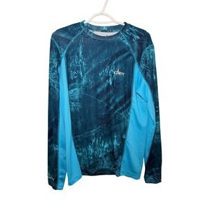 HABIT Fishing River Blue Realtree Camo Long Sleeve Solar Factor Shirt Mens Small